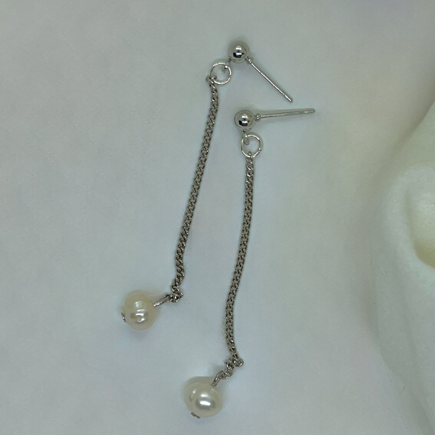 freshwater pearl chain drop earrings