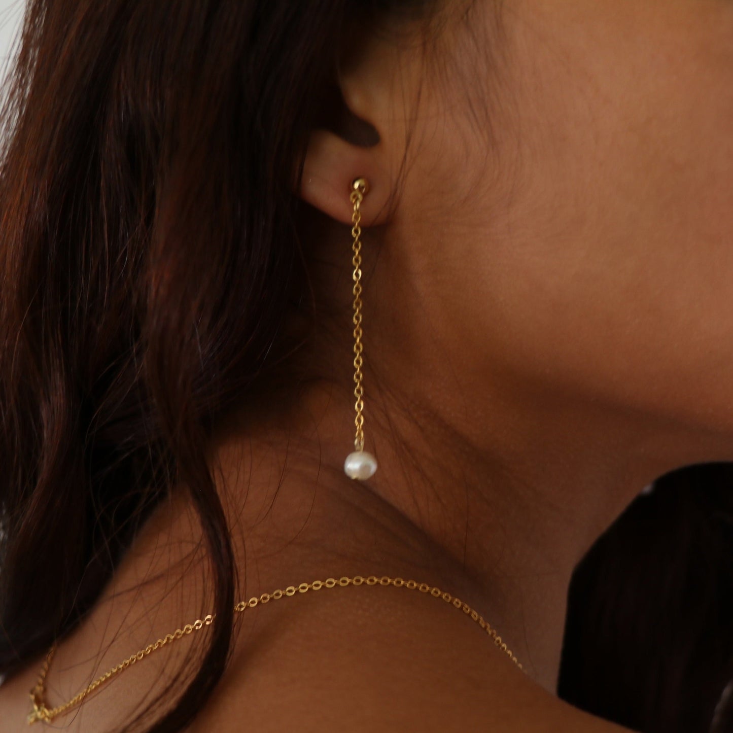 freshwater pearl chain drop earrings