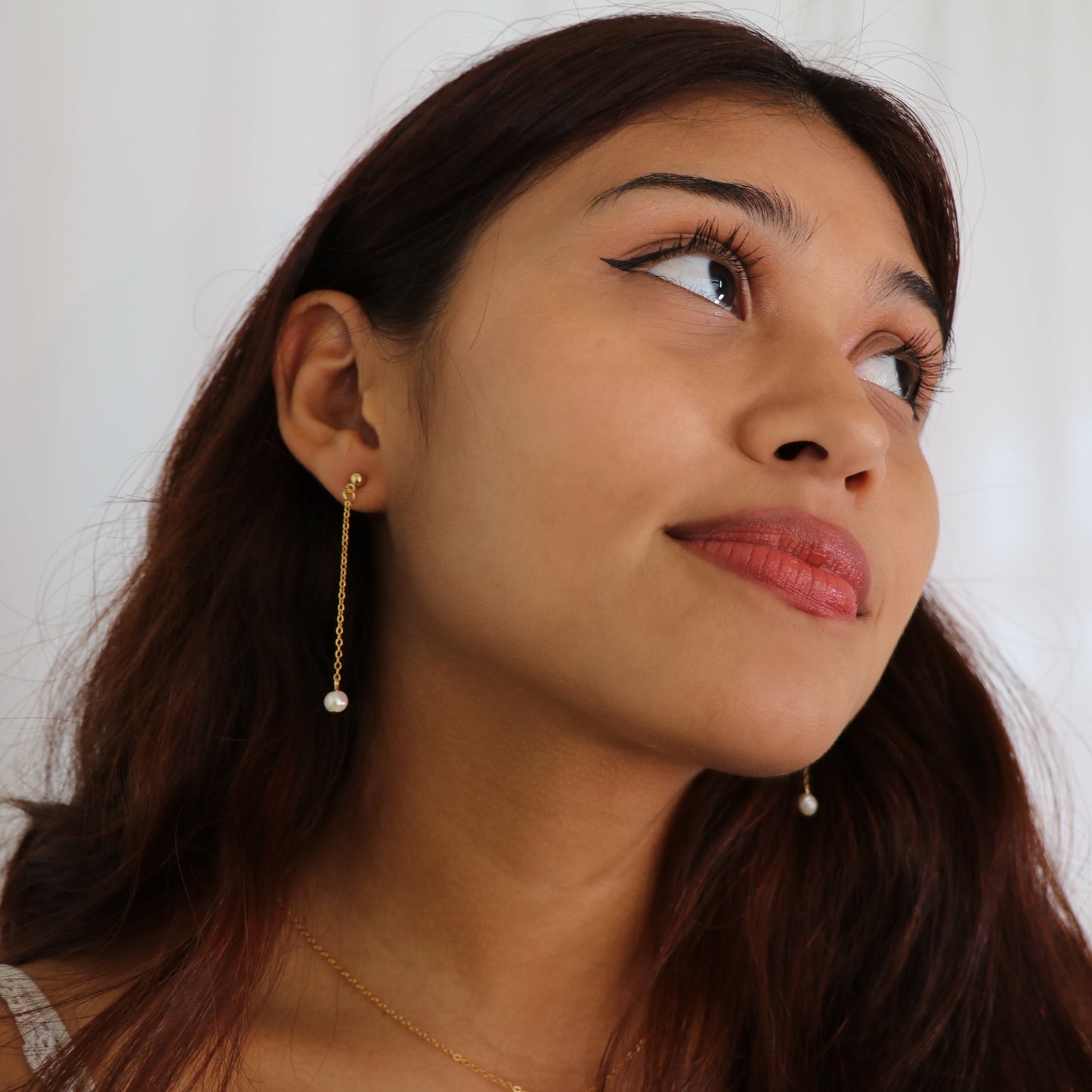 freshwater pearl chain drop earrings