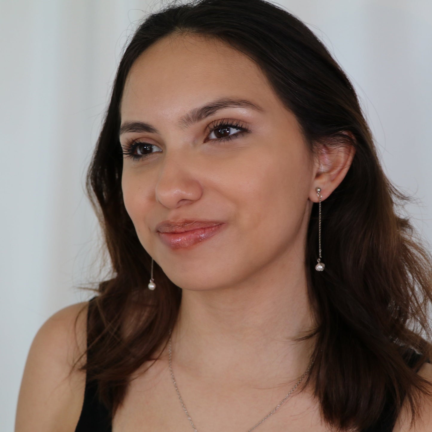 freshwater pearl chain drop earrings