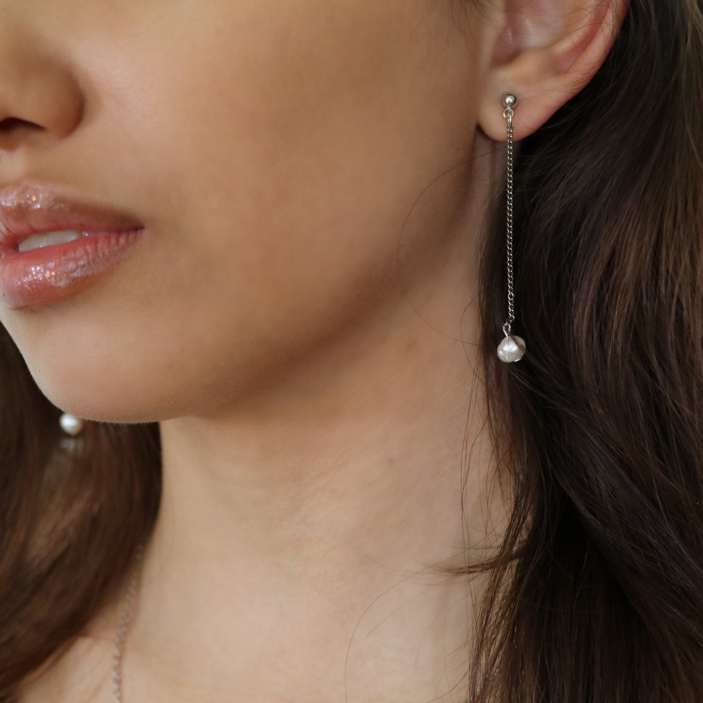 freshwater pearl chain drop earrings