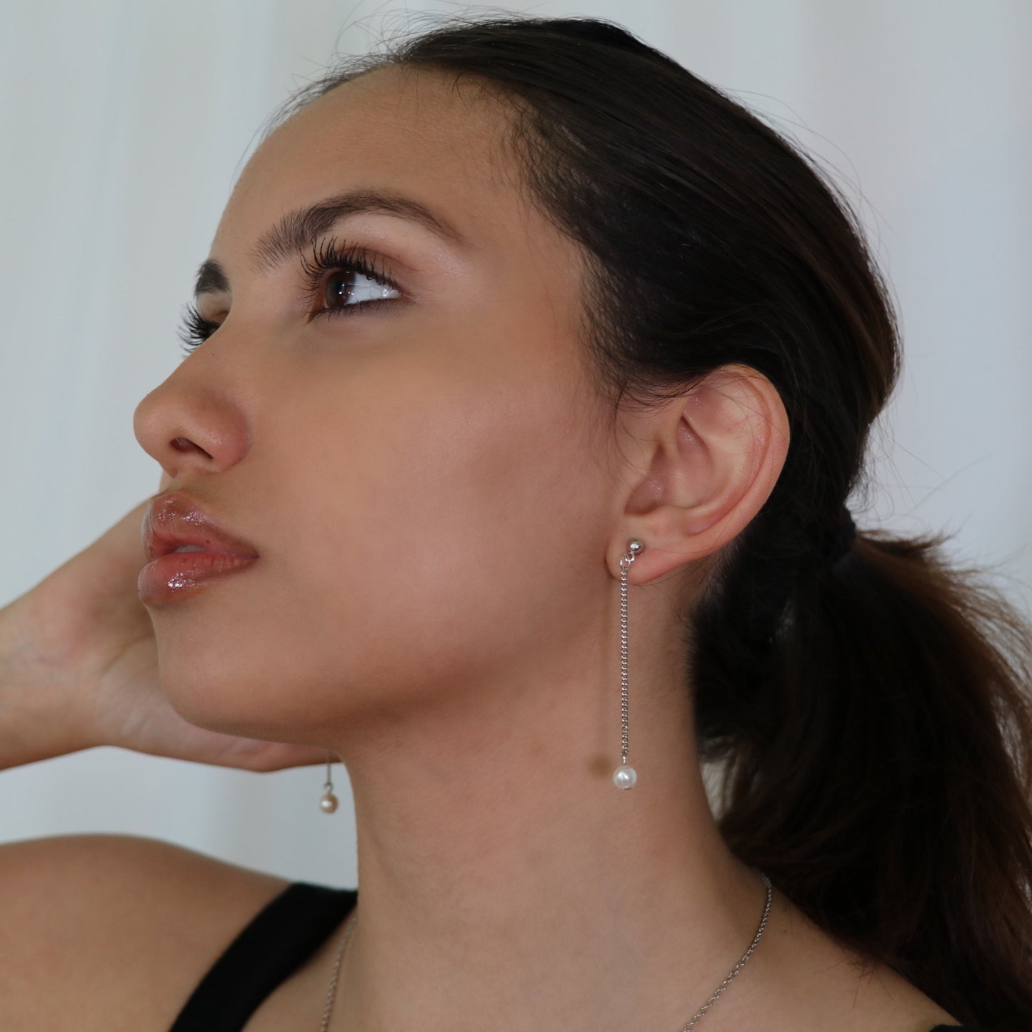freshwater pearl chain drop earrings