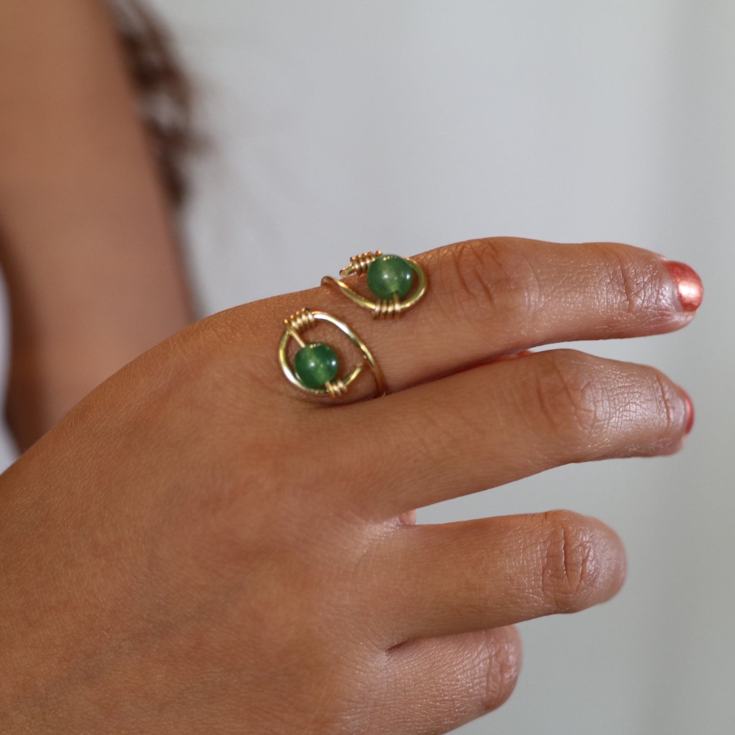 Green Aventurine Adjustable Crystal Ring