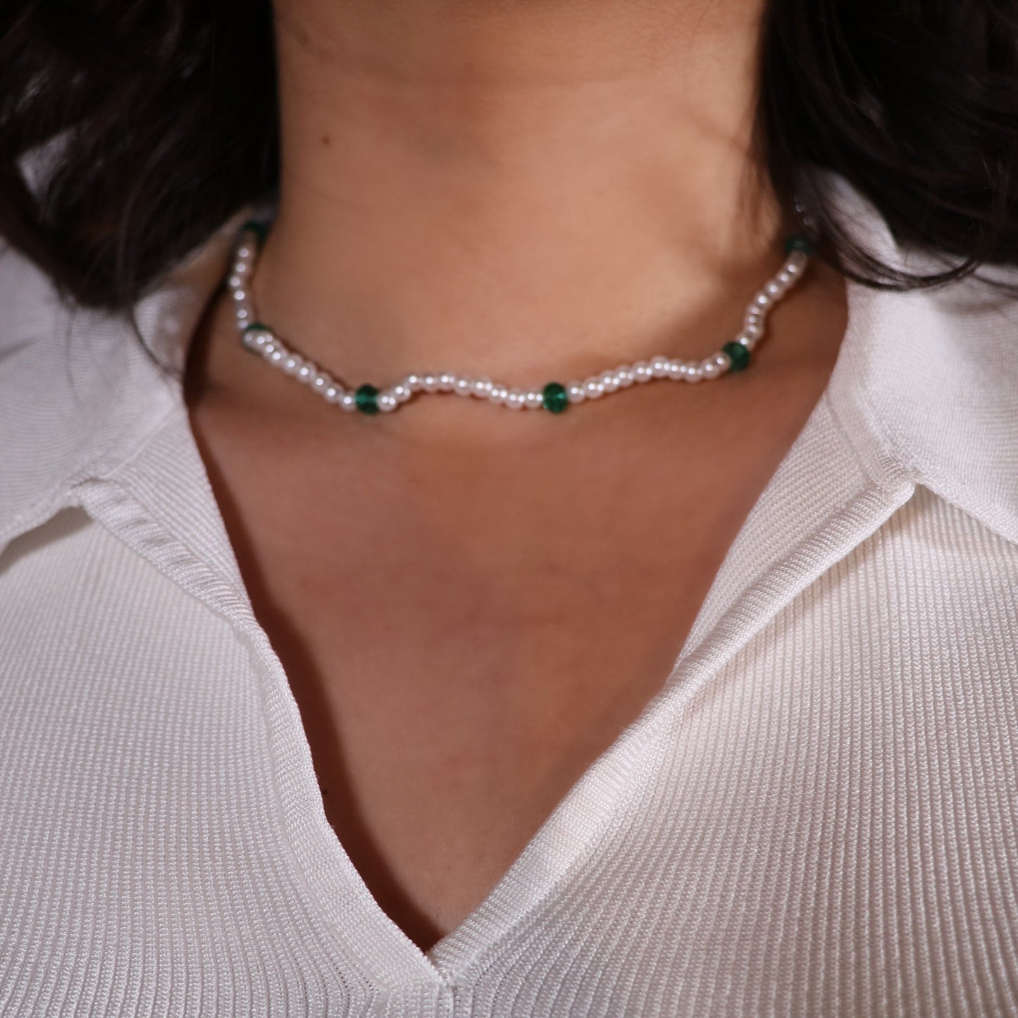 pearl necklace green luster 1