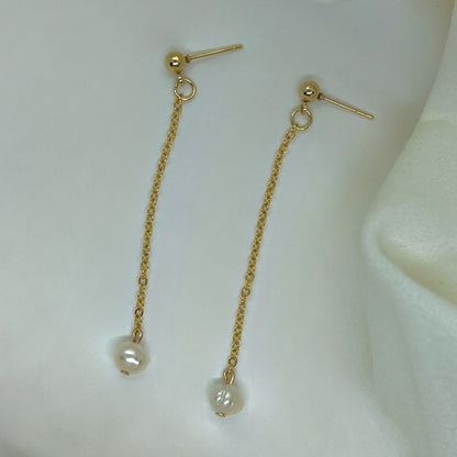 freshwater pearl chain drop earrings 