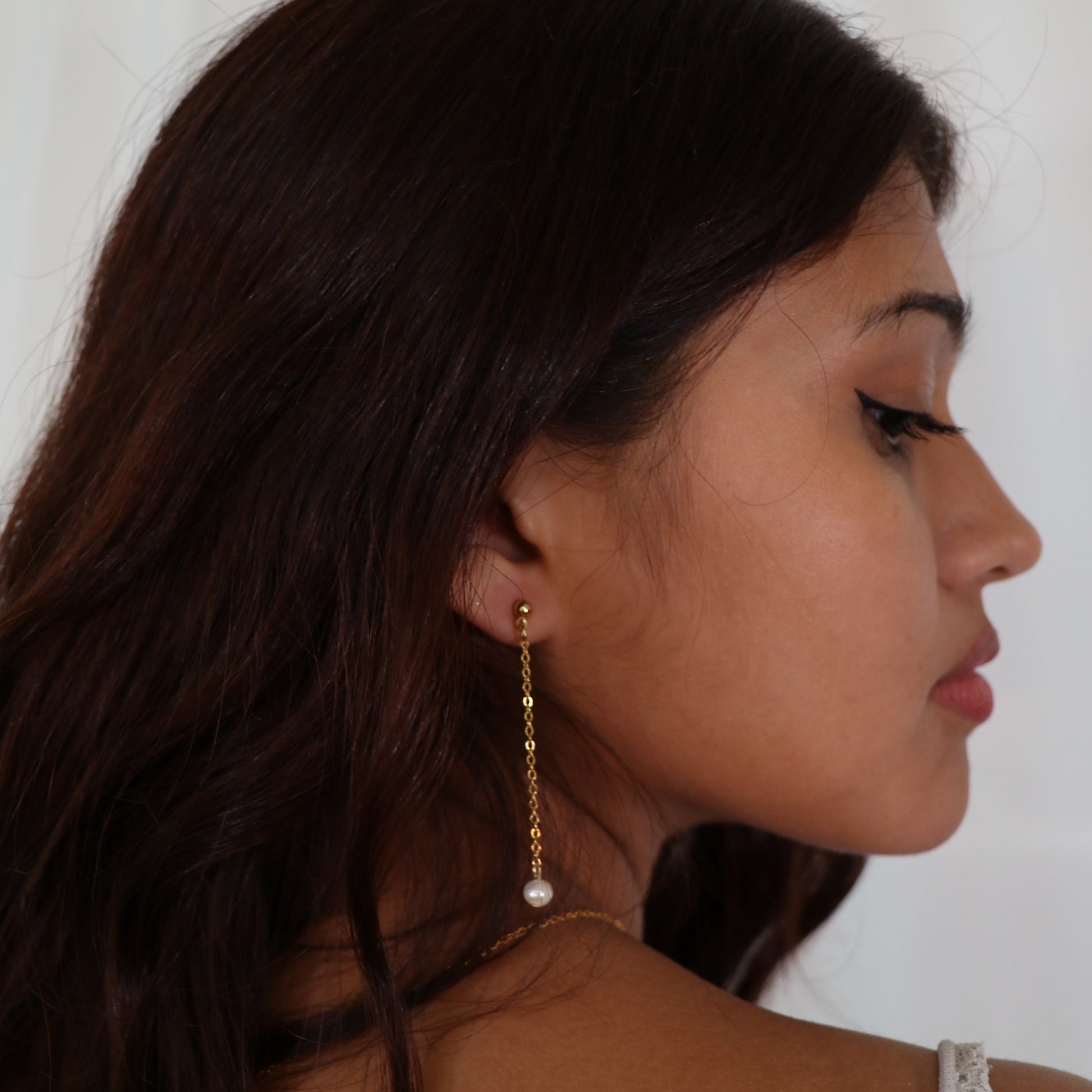 freshwater pearl chain drop earrings 