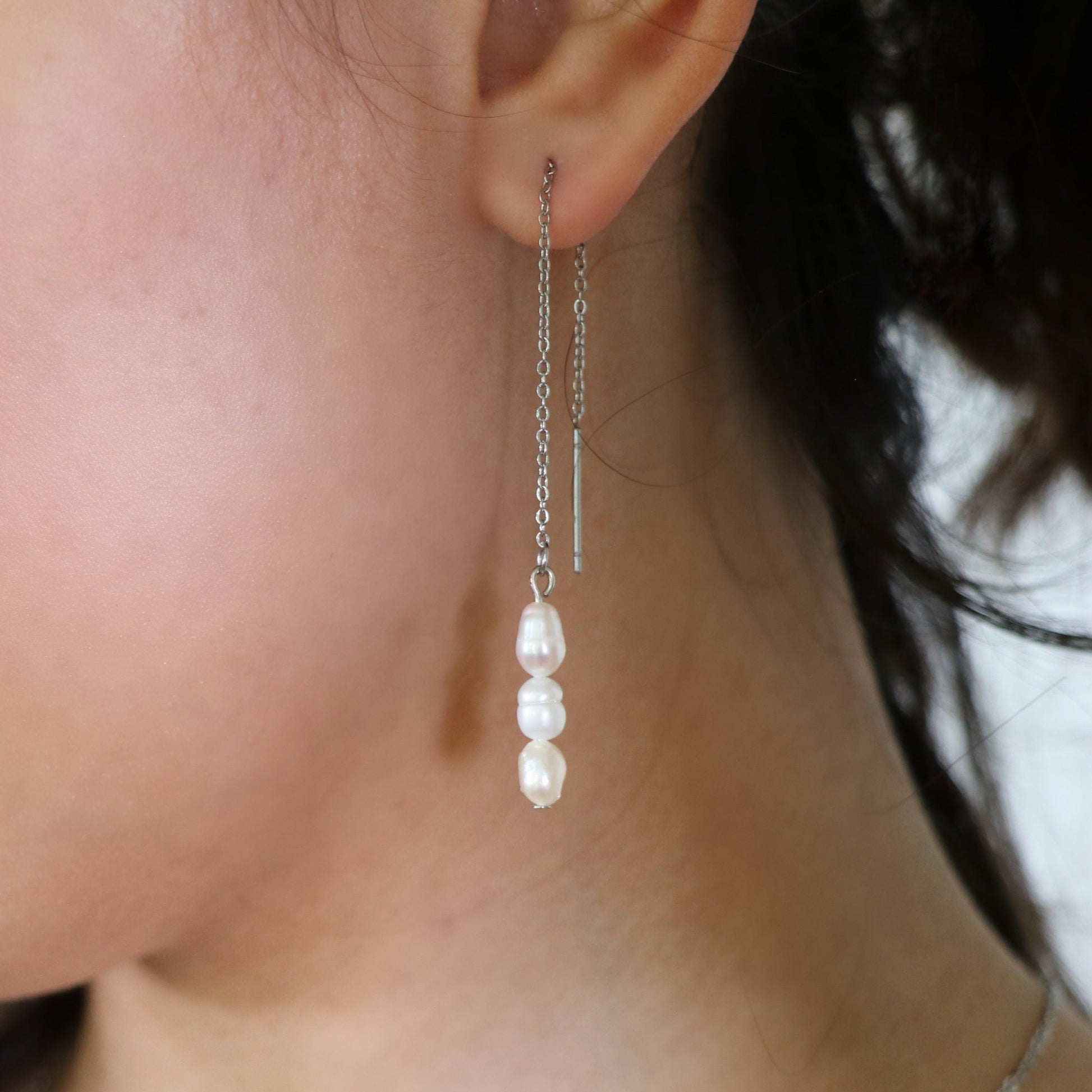 freshwater pearl thread earrings