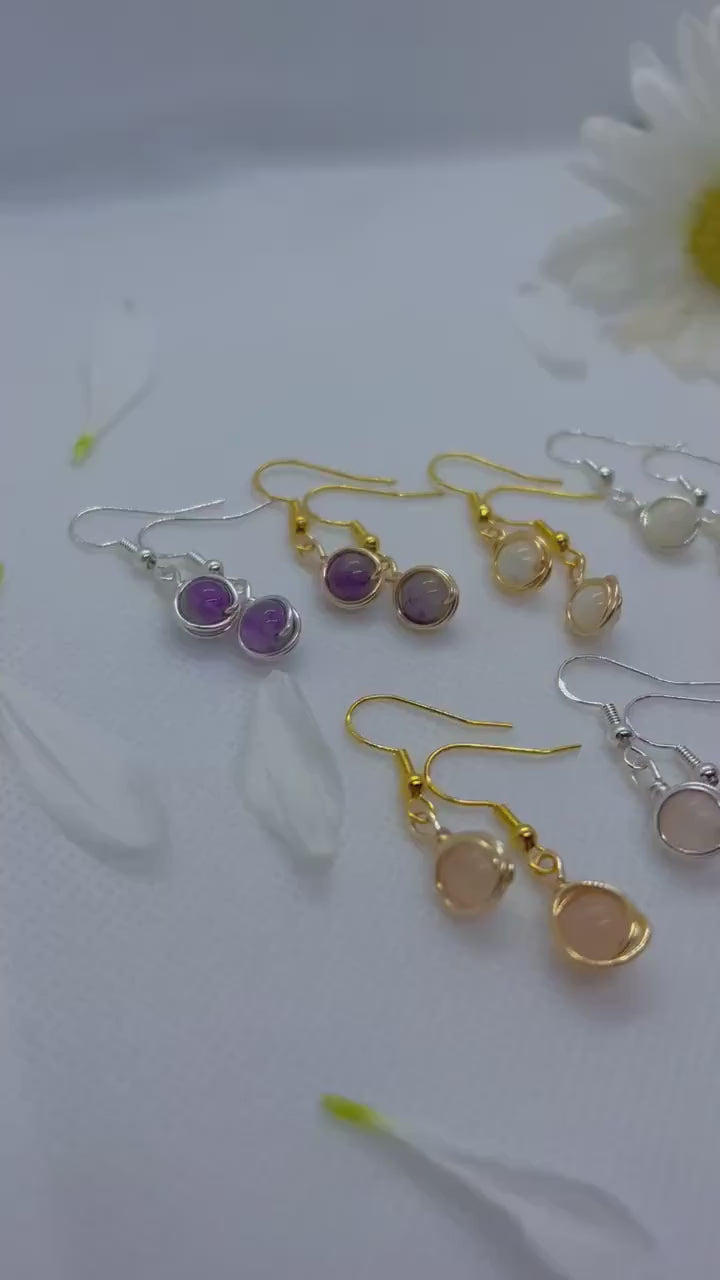Crystal dangle earrings, wire wrapped gemstone earrings, gifts for her